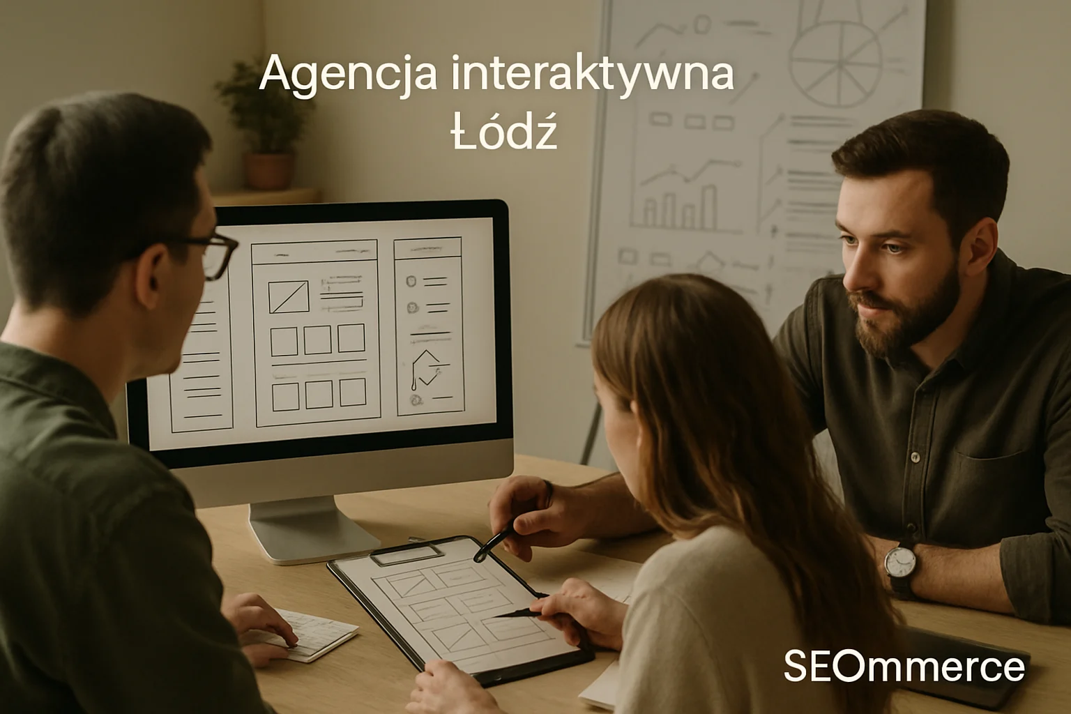 Warsztat projektowania stron w Lodzi z makietami, sekcjami zaufania i planem wdrozenia dla lokalnej firmy. Hero dla strony "Agencja interaktywna Łódź".