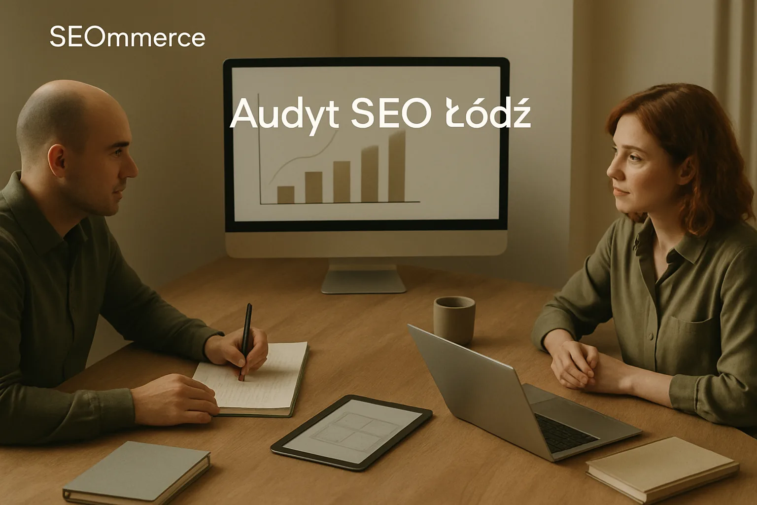 Warsztat SEOmmerce z uporzadkowanymi materialami strategicznymi, analiza danych i planem rozwoju serwisu. Hero dla strony "Audyt SEO Łódź".