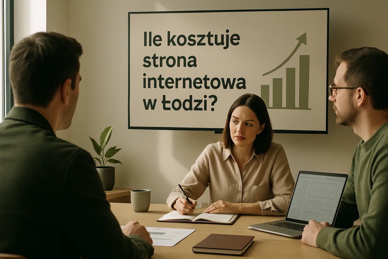 Warsztat SEOmmerce z uporzadkowanymi materialami strategicznymi, analiza danych i planem rozwoju serwisu. Editorialny hero dla artykulu "Ile kosztuje strona internetowa w Łodzi".