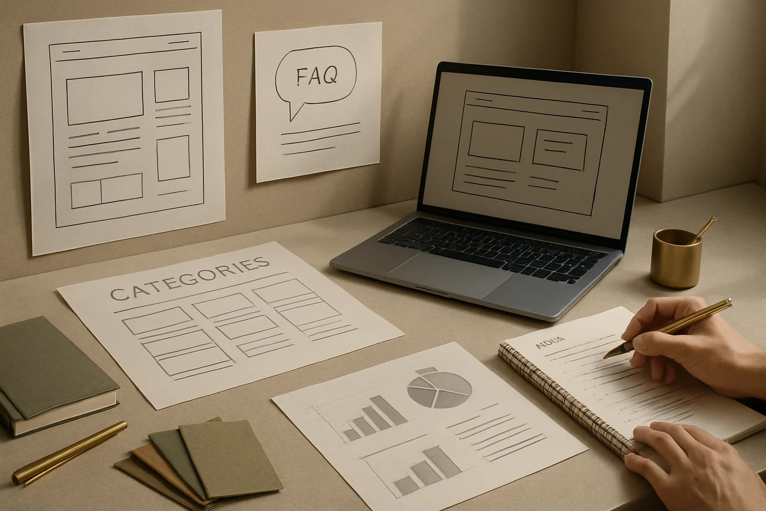 Warsztat wzrostu sklepu Shoper z architektura kategorii, metadata, FAQ i planem rozwoju SEO. Editorialny hero dla artykulu "Meta title i description w Shoper".