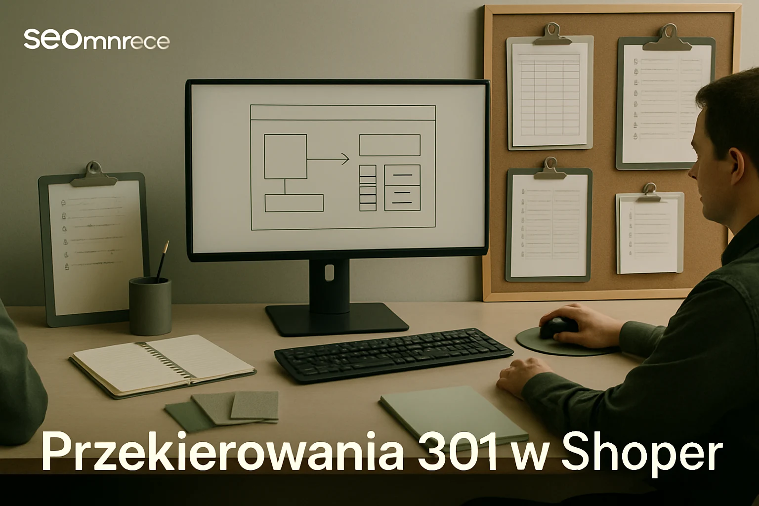 Warsztat migracji sklepu internetowego z planem przekierowan, testami i kontrola krytycznych adresow URL. Editorialny hero dla artykulu "Przekierowania 301 w Shoper".
