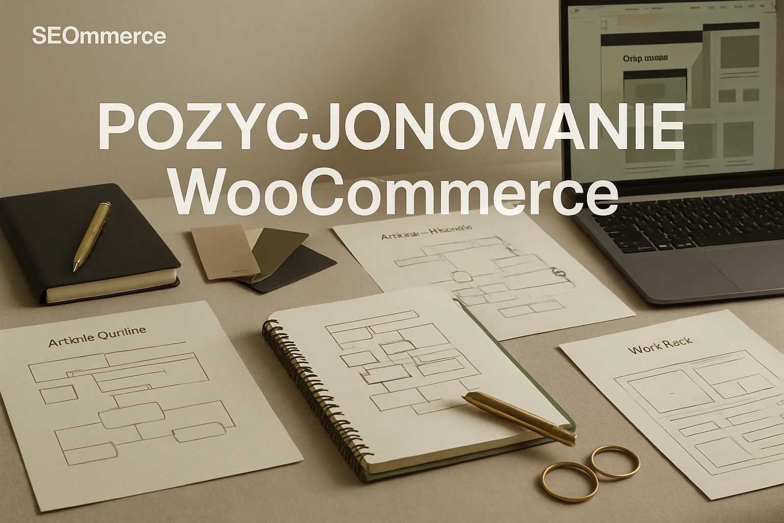Warsztat WooCommerce z planem treści, relacjami miedzy wpisami i kategoriami oraz materialami do optymalizacji sklepu. Hero dla strony "Pozycjonowanie WooCommerce".