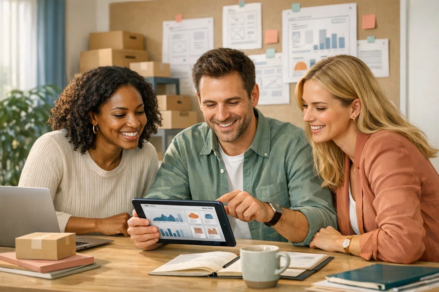 Zespol SEOmmerce omawiajacy dashboard wzrostu e-commerce.